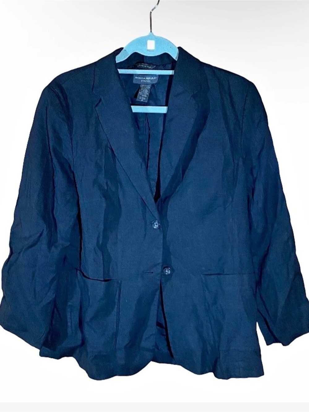 Banana Republic black Italian linen blend stretch double button blazer size 12